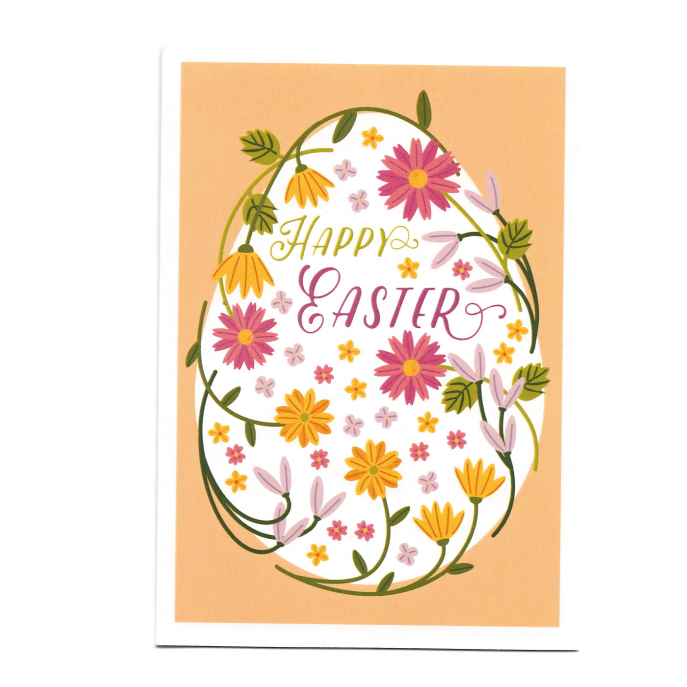 Happy Easter Greeting Card, Flowers around Egg.